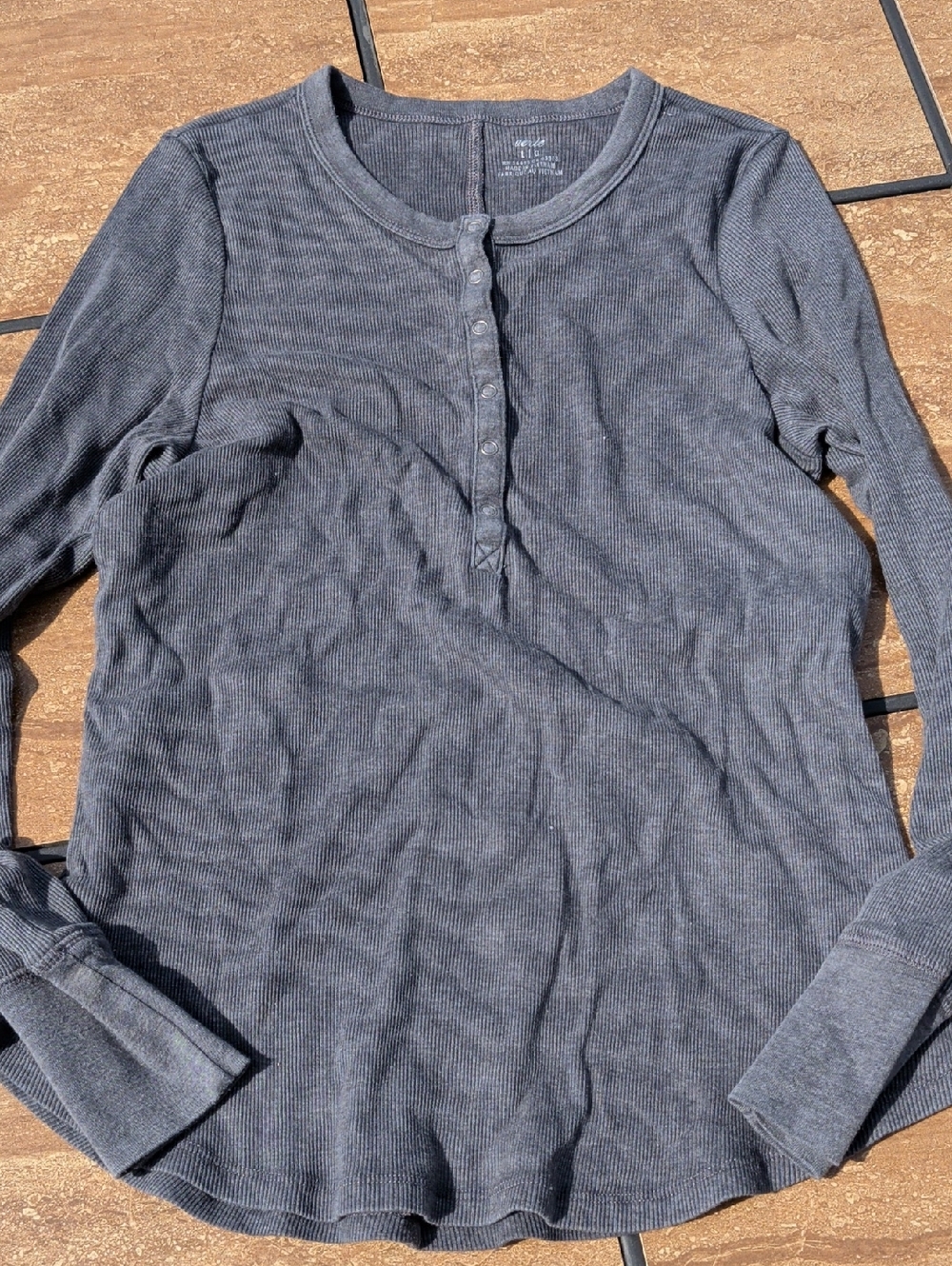 Aerie Henley Long Sleeve Top - Charcoal Gray